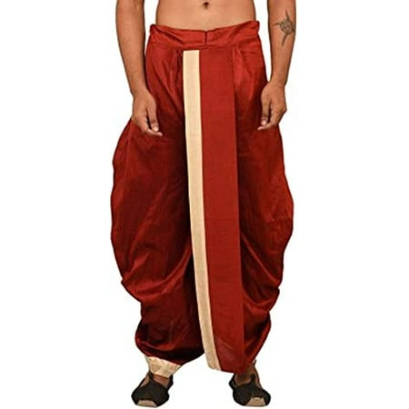 

Royal Kurta Men s Silk Blend Solid Dhoti (Maroon-Gold.)