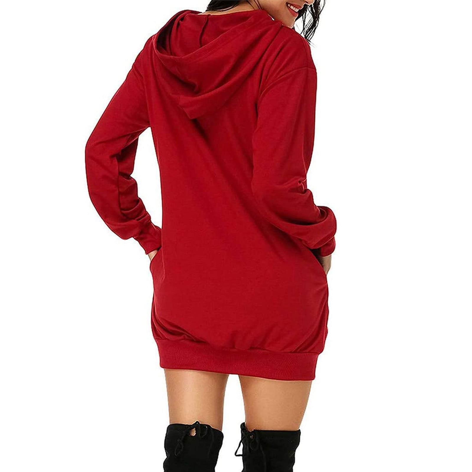 Women Day Print Hooded Pockets Short Sweatshirt Dress Trendy Fitted Plus Size Fall Dresses - Walmart.com