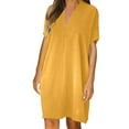 thumbnail image 2 of LADIGASU Women Summer Casual V-Neck Short Sleeve Solid Dress, 2 of 5