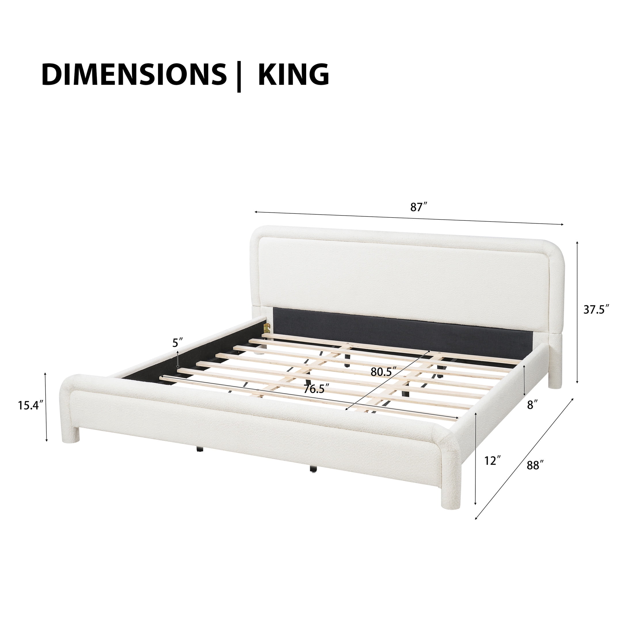 Christopher Knight Home Modern King Upholstered Platform Bed Frame with Curved Headboard, White
