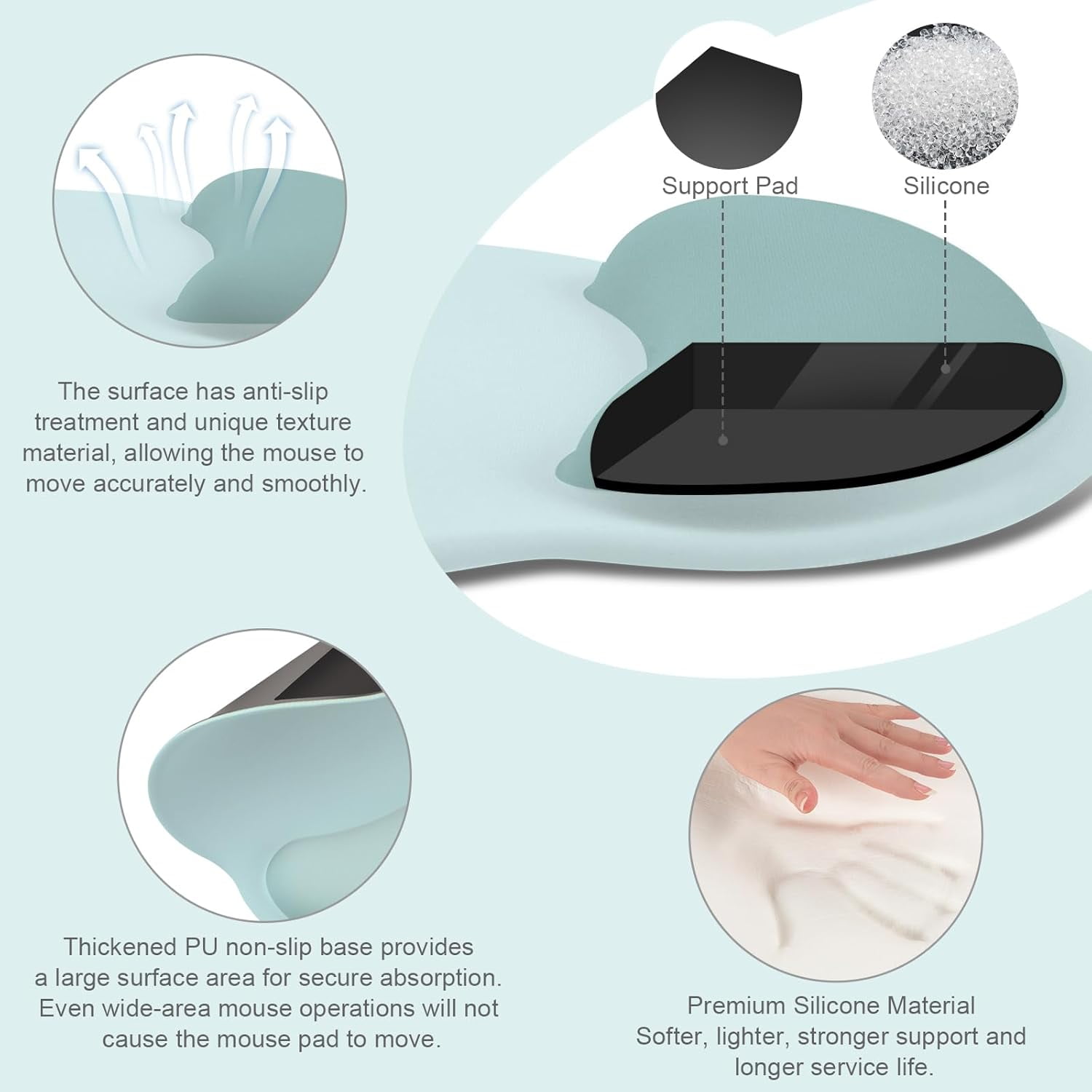 MOSISO Wrist Rest Support for Mouse Pad&Keyboard Set, Circle Curved Ergonomic Mousepad&Coaster Non-Slip Base Home/Office Pain Relief&Easy Typing Pad with Soft Cloth&Silicone Lining