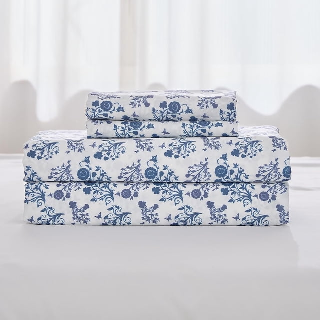 PC Deep Pocket Queen Sheet Set Fit Breathable Microfiber Soft Queen Size Sheet Set Hotel Style Bed Sheet Set for Women Men Flower