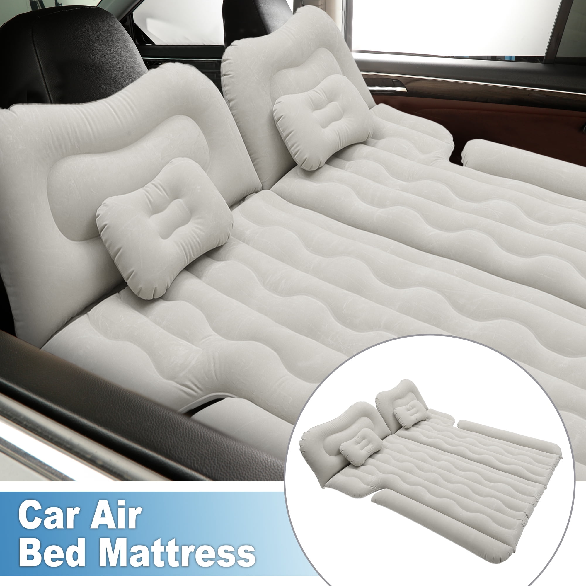 Unique Bargains 1 Set Car Air Mattress Camping Bed Air Bed Mat Sleeping Mat with Air Pump for Car Travel Camping Gray