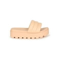 thumbnail image 2 of HeartThentic Puffy Padded Thick Strap Lugged Sole Open Toe Platform Ridged Treaded Flatform Sole Spring Summer Slide Sandals by Kayleen - Nude Vegan Leather (Size: 6.5), 2 of 3