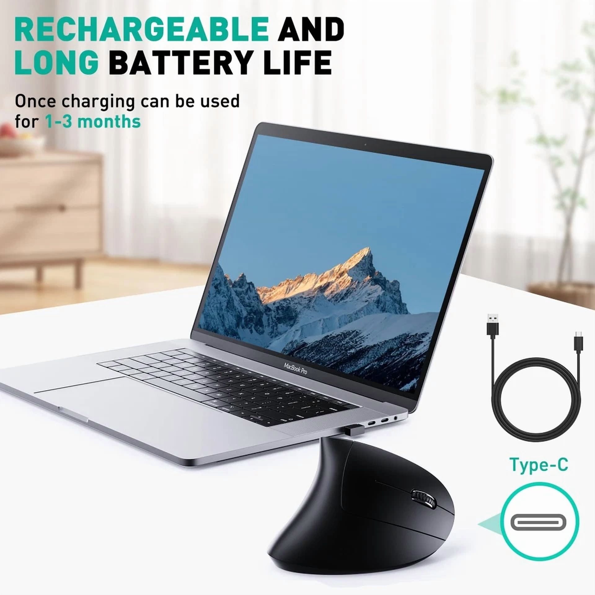 BUTTERFLY- Bluetooth And 2.4G (2-In-1) Rechargeable Wireless Mouse, Ergonomic Vertical D...