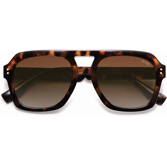 Retro Thick Polarized Aviator Sunglasses for Women Men, Large Trendy Bold Square Pilot Shades SJ2385