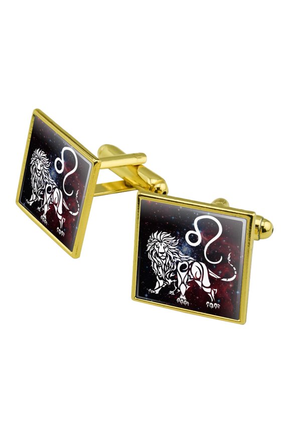Leo Lion Zodiac Sign Horoscope in Space Square Cufflink Set - Silver or Gold