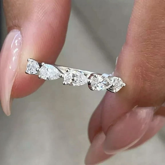 2.50 Ct Pear Cut Moissanite Eternity Wedding Band Ring In 14K White Gold Plated