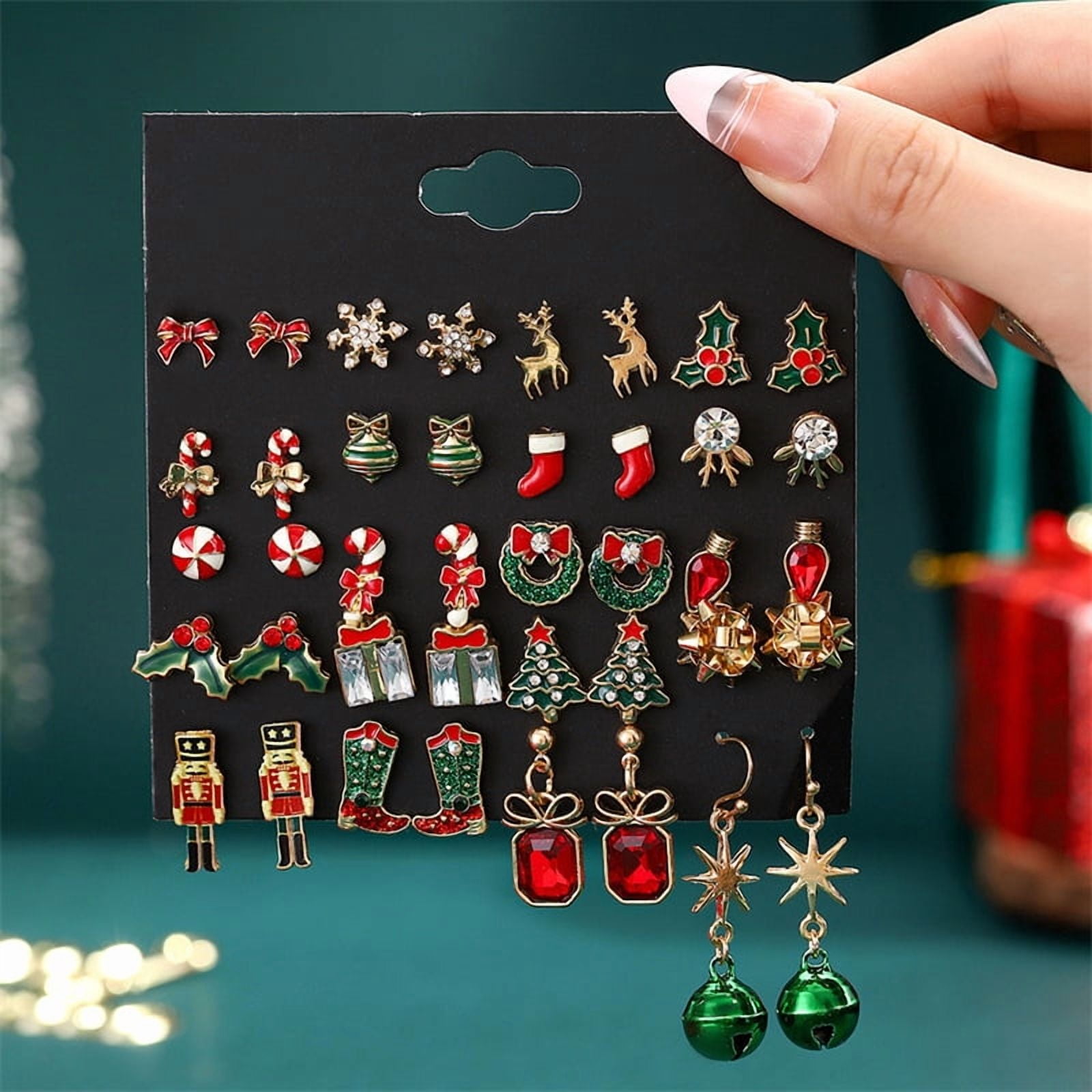 NICKSUN Christmas Mini Enamel Earring Set, Cute Cartoon Santa Snowman Reindeer Candy Cane Tiny Dangle Earrings, Multi-Pair Festive Holiday Ear Jewelry Gift Pack