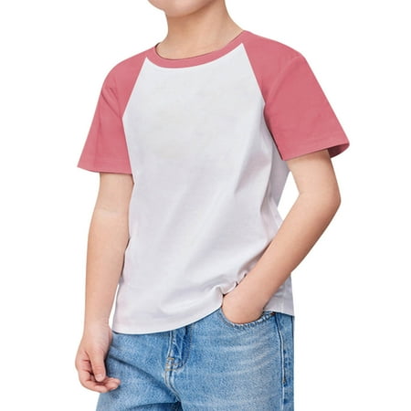 Bainana Summer T-Shirt Boys Color Block Short Sleeve Crew Neck Tops Comfortable Classic Little Boys School Holiday Casual Daily Wear Pink Size 4-5 Years