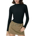 thumbnail image 2 of WULMLEO Women's Long Sleeve Shirts for Women Mock Turtle Neck Ribbed Slim Fit Fall Winter Thermal Underwear Tops Black One Size, 2 of 7