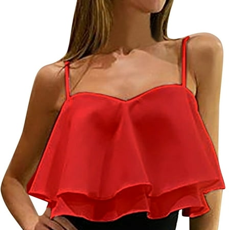 

Pianpianzi Toe Slip Blouse Women Dressy Cotton Pajama Top Women Women Sleeveless Pleated Ruffle Double Layer Chiffon Blouse T-shirt
