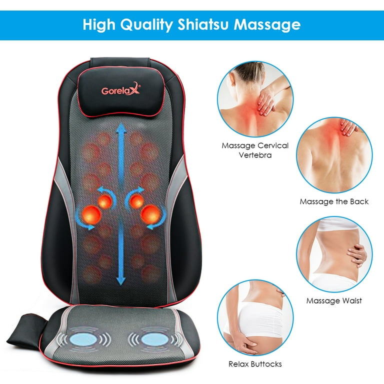 Shiatsu Neck Back Massage Seat Cushion w Hip Vibration Heating