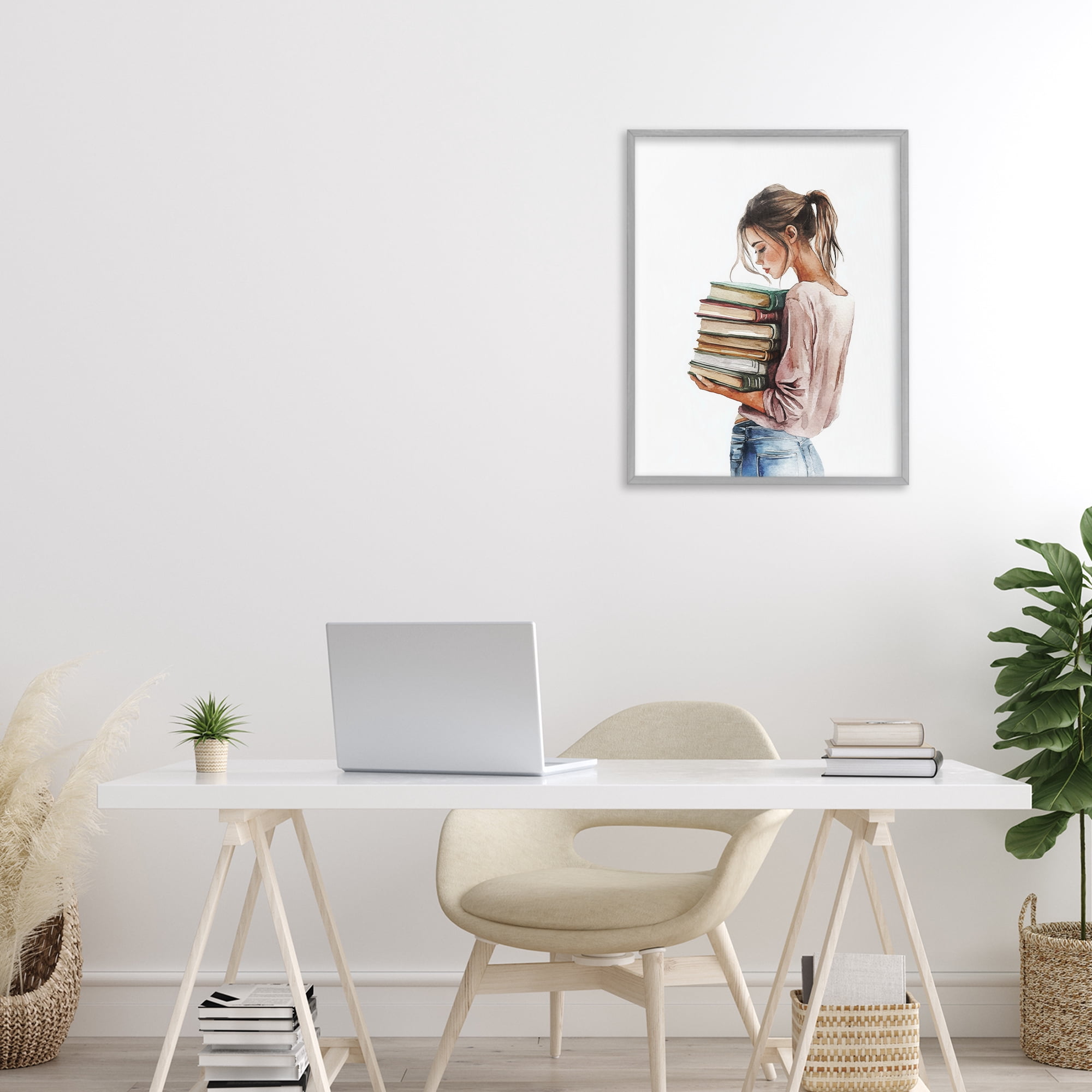 Stupell Industries Library Walk Girl Gray Framed Giclee Art, design by Svetlana Aleynikova