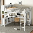 thumbnail image 3 of New Metal Loft Bed with Wardrobe And L-shaped Desk, Queen Size Loft Bed with Storage Cubes and Shelves, Heavy Duty Loft Bed Adults, White, 3 of 10
