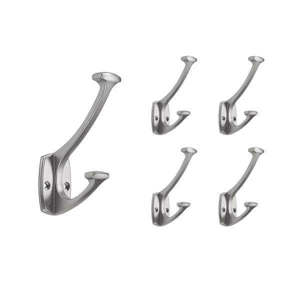 KHTUMEWARE 5 Pack Brushed Satin Nickel Hooks Decorative Heavy Duty Solid Large Coat Hooks for Towel Hanging Coats Robe Wall Mounted Towel Bags Door Back Bathroom Wall Hook.