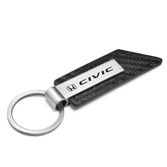 Honda Civic Carbon Fiber Texture Black Leather Strap Key Chain