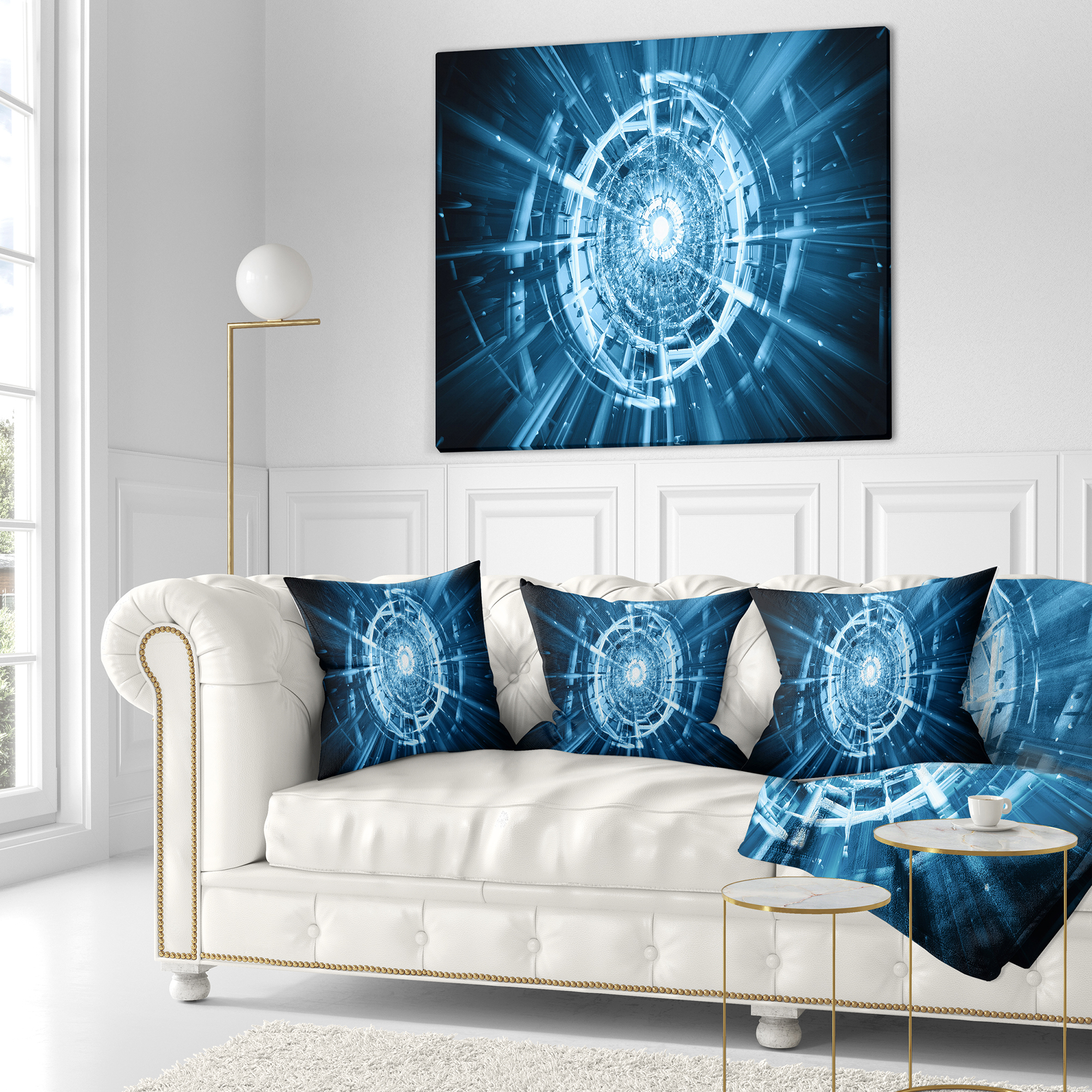 Designart Fractal 3D Deep Blue Spiral - Contemporary Throw Pillow - 18x18