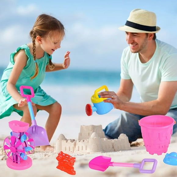 EGNMCR Children's Summer Seaside Water Play Sand Bath Shower Beach Bucket 8 Piece Set Of Cute Happy Play House Water Outdoor Toys Beach Supplie