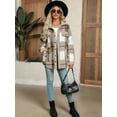 thumbnail image 6 of Womens Fall Flannel Shackets Plaid Button Down Jacket Casual Long Sleeve Fleece Shirt with Pockets Light Khaki XL, 6 of 8