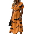 thumbnail image 2 of Halloween Dresses for Women Skeleton V Neck Pumpkin Casual Wedding Guest Dress Ghost Short Sleeve Fall Wrap Dresses 2XL, 2 of 5