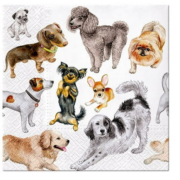 Dog Napkins DOGS HAPPINES 40pcs Lunch Napkins, Funny Napkins, Animal Napkins for Decoupage, Dog Breeds Napkins, Paper Napkins Decorative