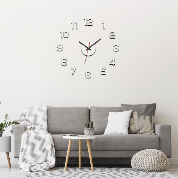 Uxcell 30-60cm Modern Frameless DIY Wall Clock, Large Mirror Acrylic Arabic Numeral, Oversized Vintage Clock, Silent Quartz Movement Battery Operated for Office Home Decor, Green