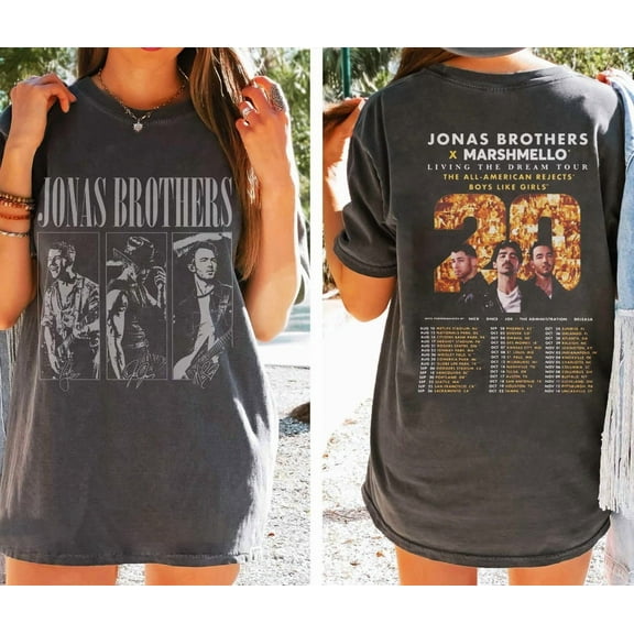 Vintage Bros Jonas Two-sided Shirt, Living The Dream Tour 2025 Shirt, Baddies get Saddies, Jonas Tour 20th Anniversary Shirt for Her