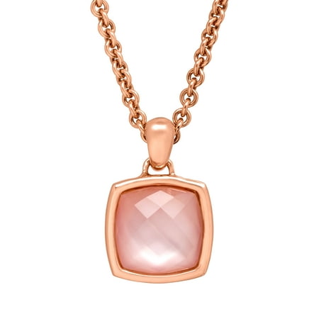 8 3/8 ct Rose Quartz Cushion Pendant Necklace in 18kt Rose Gold-Plated Bronze