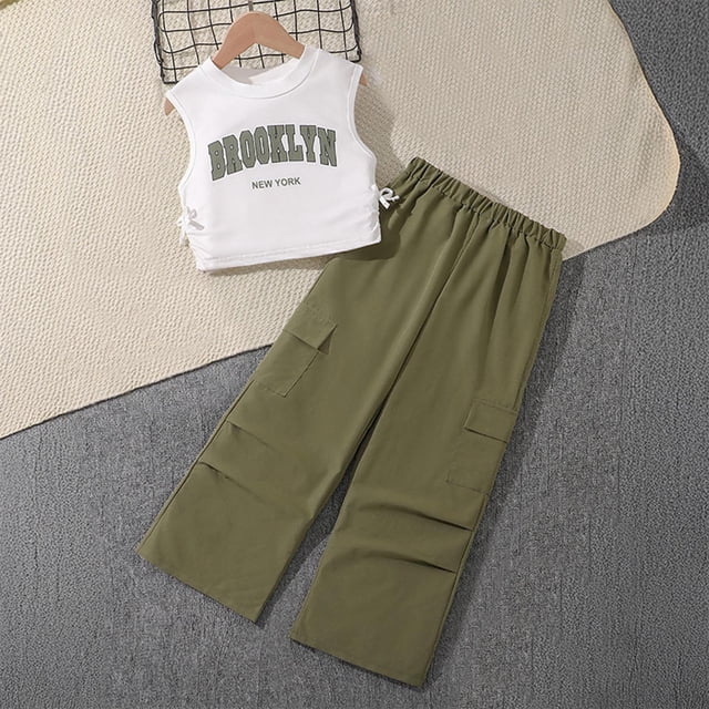 RXIRUCGD 2025 Vêtements d'Été pour Enfants Mode Ensemble Deux Pièces Manches Courtes Col Rond Pantalon Décontracté
