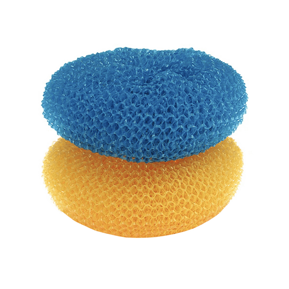 LOLA Jumbo 4" Plastic Mesh Scouring Pads, 2 Pack, Non-Scratch, Great for Pots, Dishwashing, Sinks, Appliances, Assorted Colors
