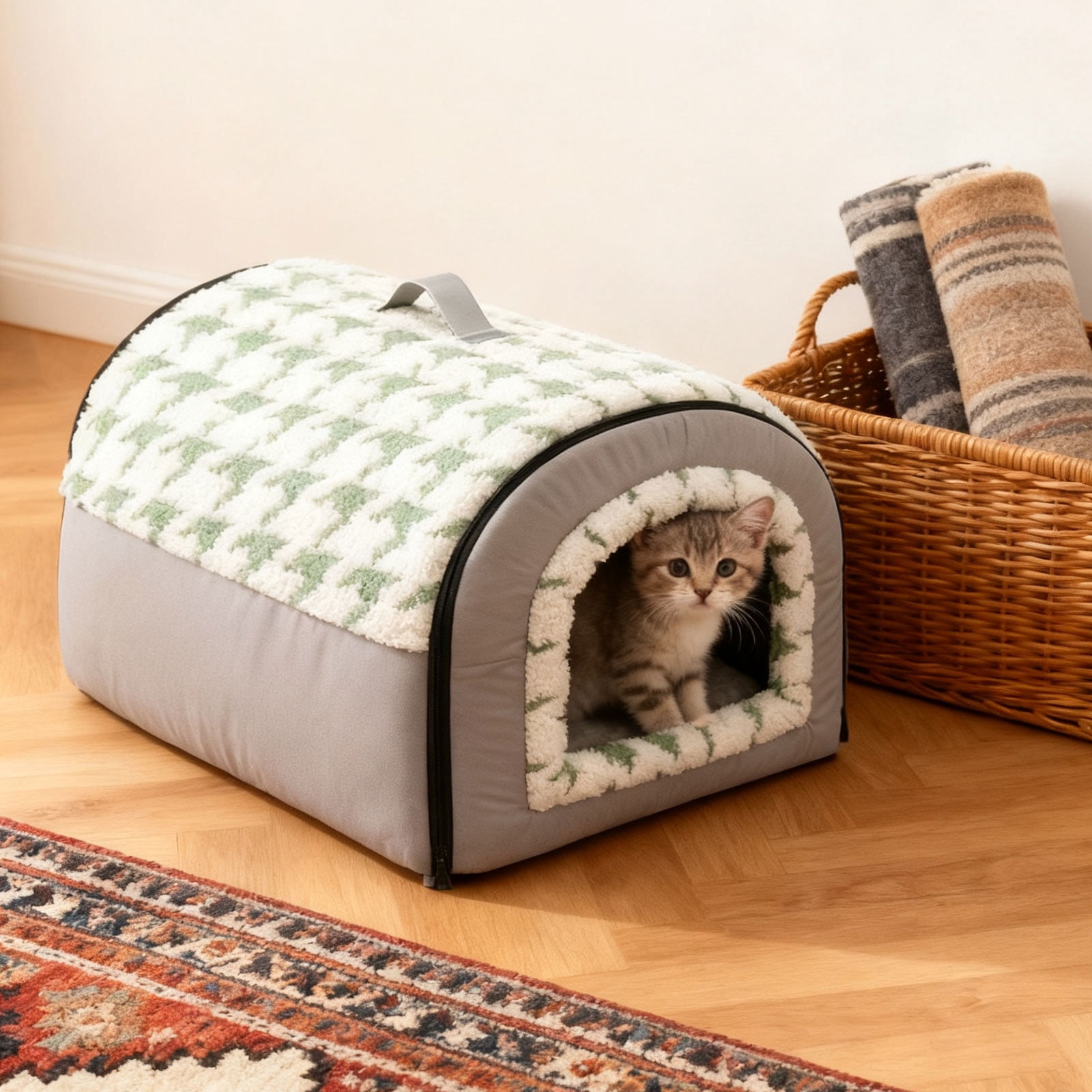 Orthopedic Enclosed Cat Bed with Removable Washable Cushion for Deep Warm Sleeping Indoor Pet Tent All Seasons Universal