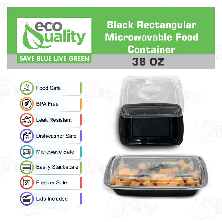 [150 Pack] Reusable 38 oz Food Storage Containers with Lids by EcoQuality Rectangular BPA Free Freezer, Microwave & Dishwasher Safe Airtight 