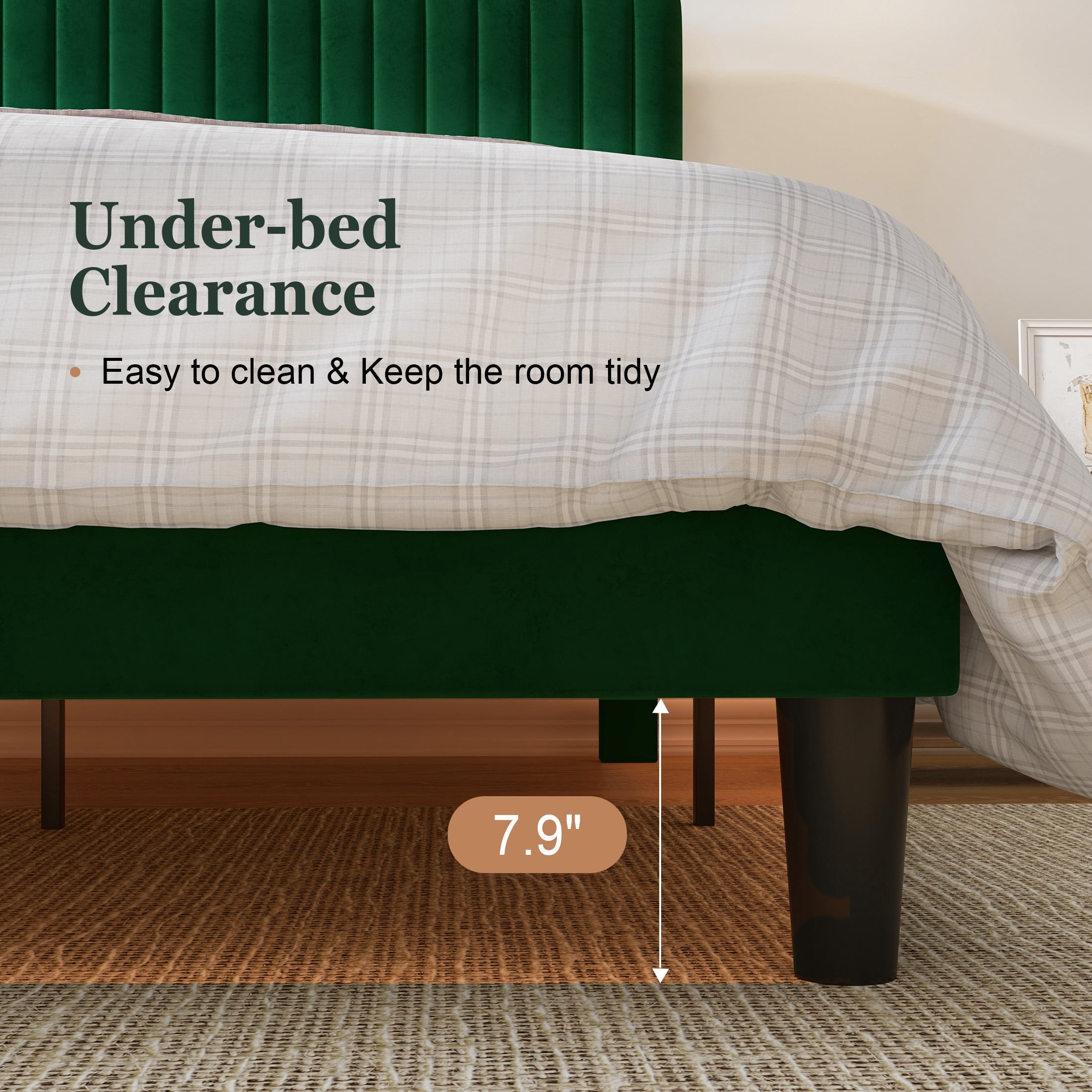 Amolife King Size Upholstered Platform Bed Frame with Adjustable Velvet Headboard, Green