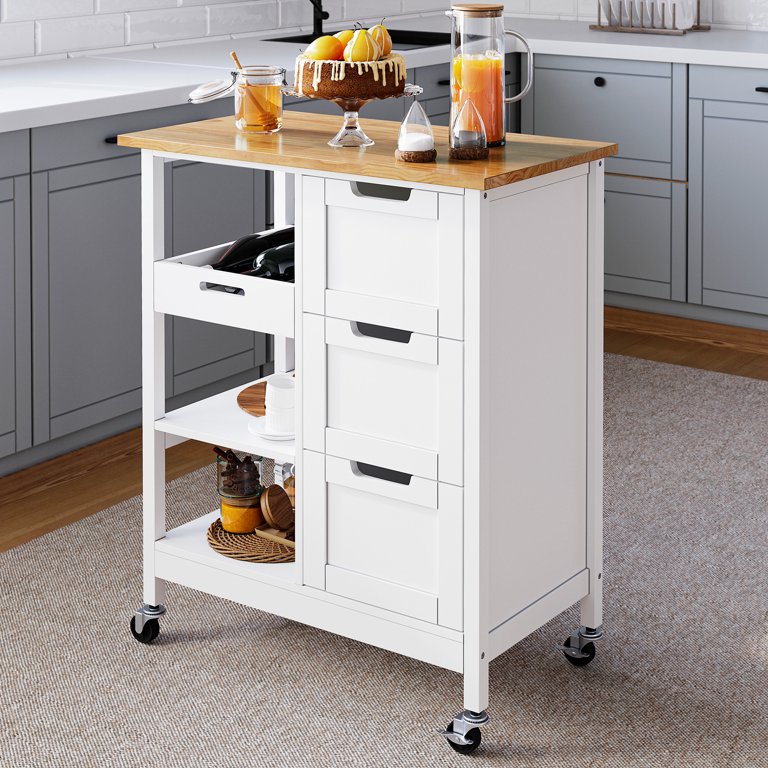 HOMCOM 27 Rolling Kitchen Island Cart with Drawer and Glass Door