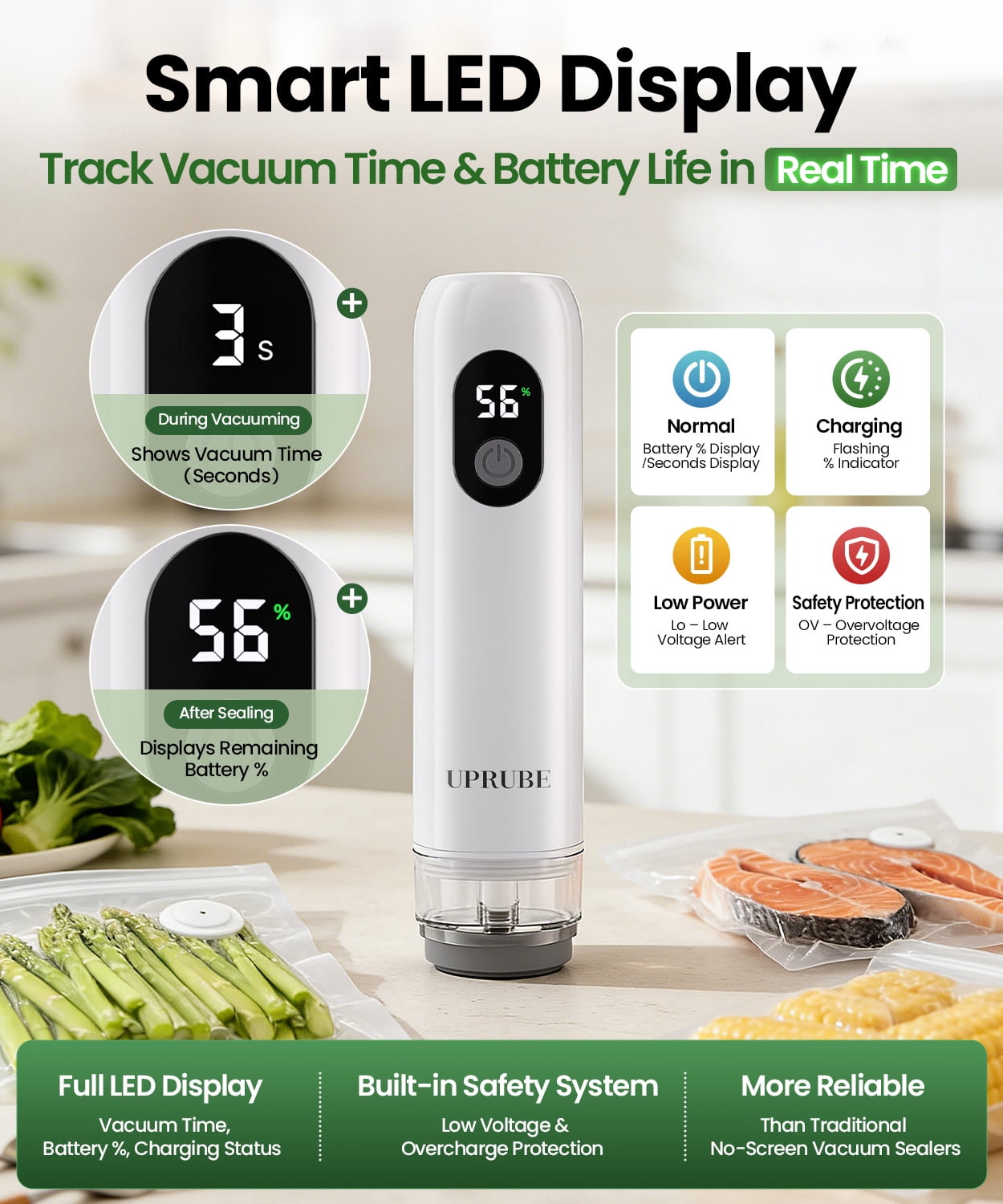 UPRUBE Handheld Vacuum Sealer for Food,Portable Food Vacuum Sealer with LED Display,30 Vacuum Bags Included