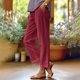 thumbnail image 2 of Pantalones casuales de bolsillo recto con cintura elástica suelta de color sólido a la moda para mujer vino/4XL, 2 of 7