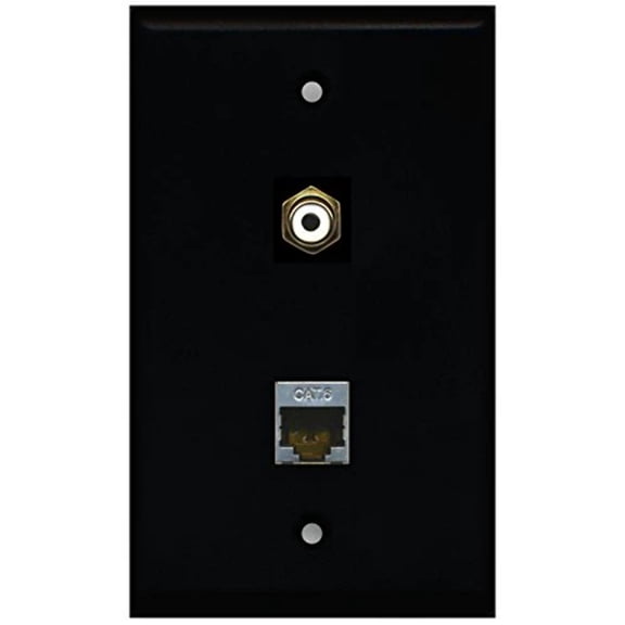 RiteAV - Black 1 Port RCA White 1 Port Shielded Cat6 Ethernet Wall Plate