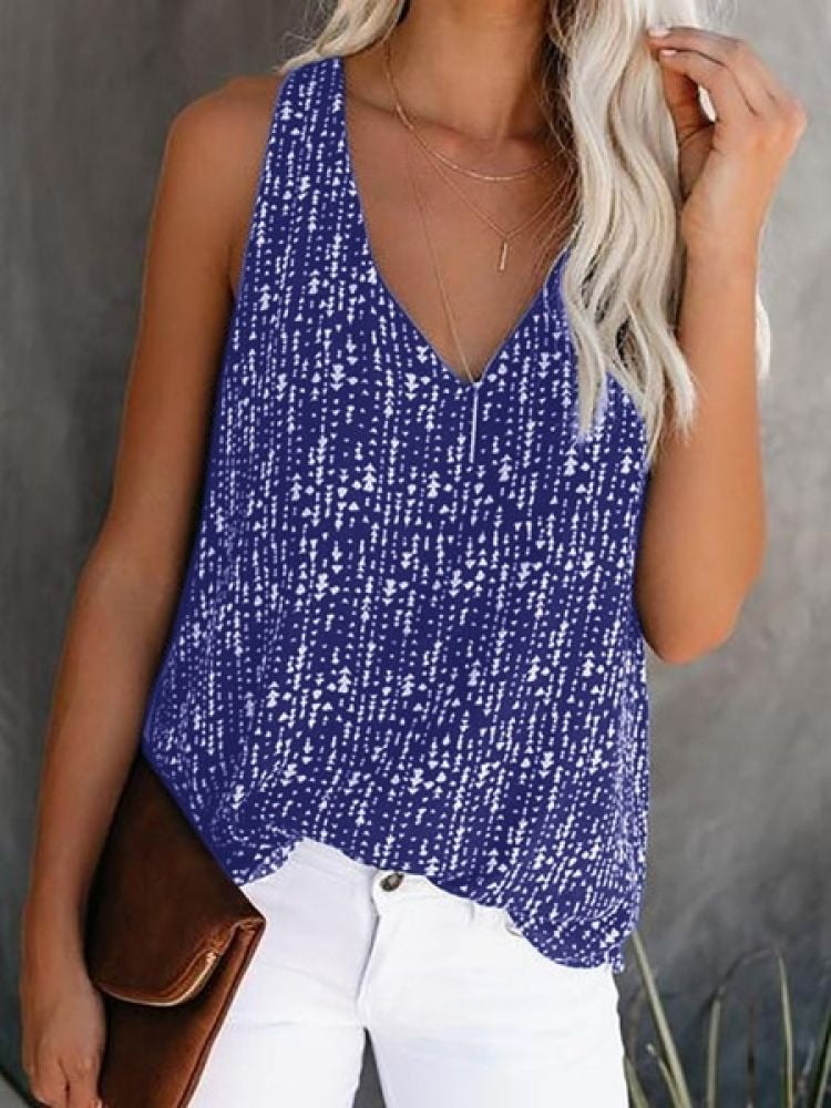 Women Loose Print Tank Tops Summer Casual V Neck Sleeveless Tanks Tee
