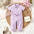 thumbnail image 5 of JAJAHO Toddler Girls Jumpsuits Short Sleeve Button Front Collared Solid Color Ankle-Tied Summer Onesies 1-5Y, 5 of 9