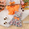 thumbnail image 2 of TAmten Clothes for 1 Year Old Girl Cute Bow Floral Print Sleeveless Dress and Ruffle Cardigan Set Summer 2 Piece Outfits(Orange,12-18 Months), 2 of 4