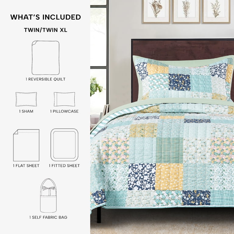 Mainstays All in One Lightweight Quilt Set and Sheet Set -5 Piece