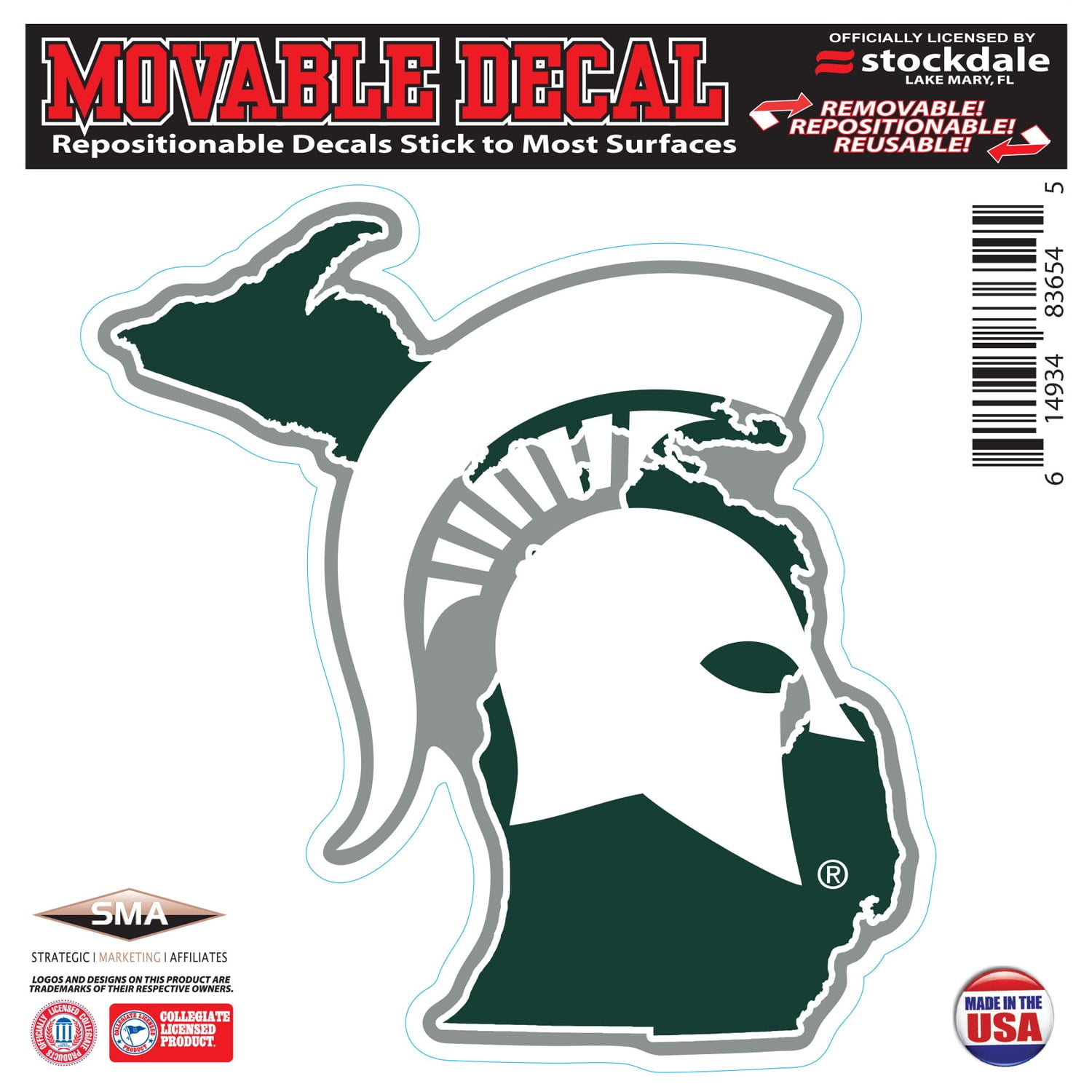 Michigan State Spartans 6 X 6 Repositionable State Shape Decal Walmart Com