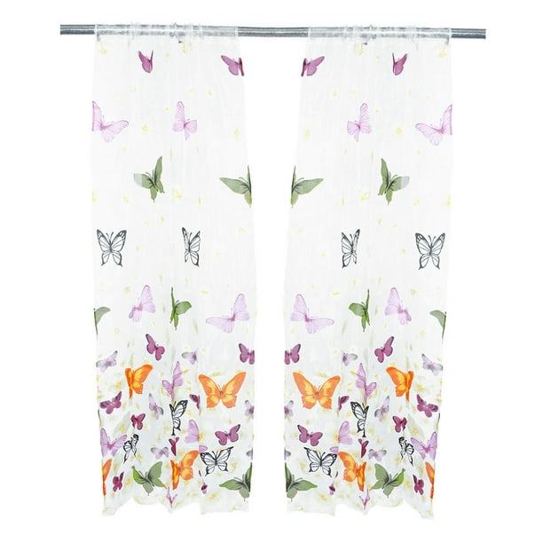 Uxcell Chambre à Coucher en Polyester Motif Papillon Fenêtre Rideau Transparent 100 x 200cm