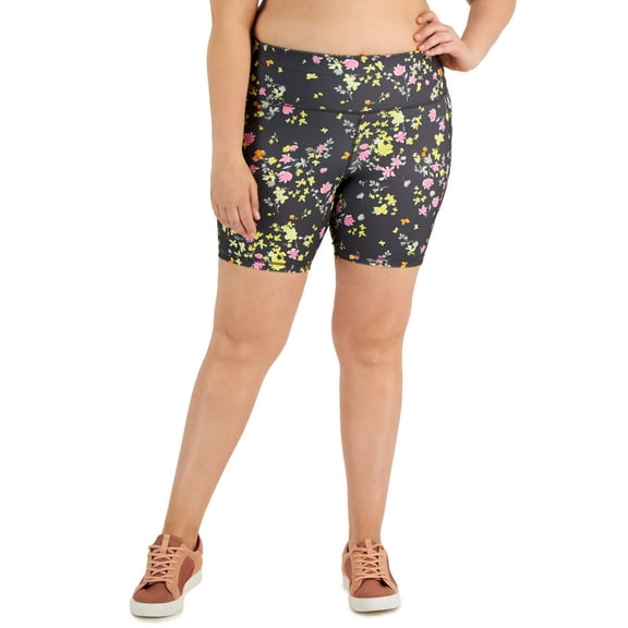 ID Ideology Plus Size Floral Bike Shorts Pansy Poppyseed 1X