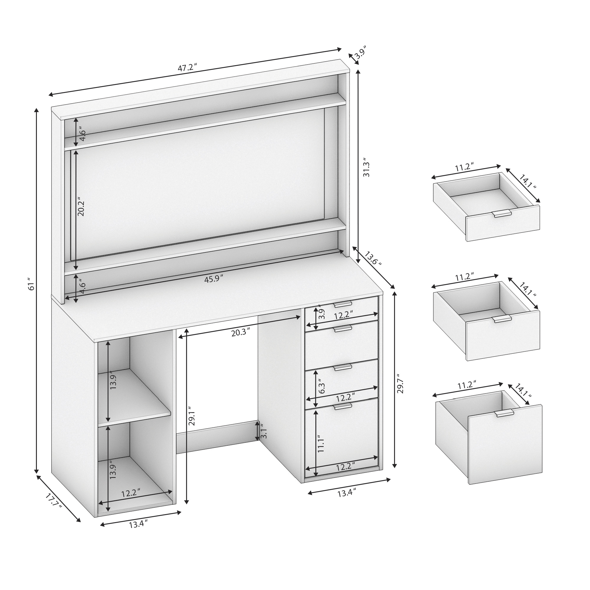 Kappesberg Sariana White Makeup Vanity Desk with Mirror and Drawers – 47.2'' Wide