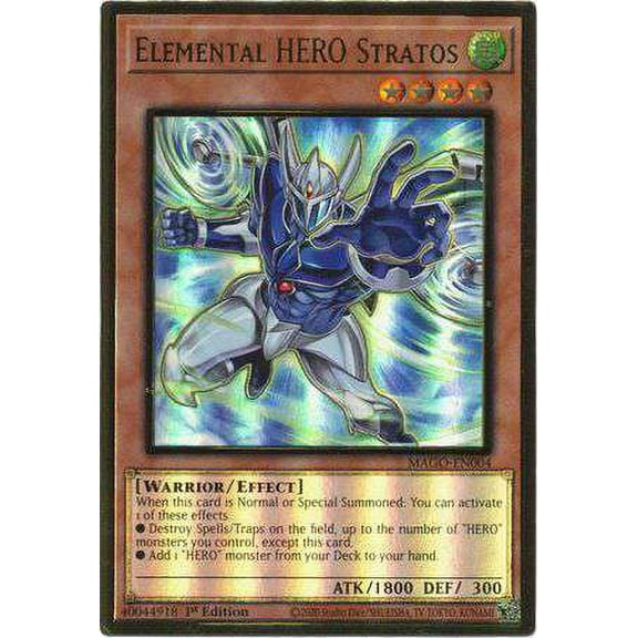YuGiOh Maximum Gold Premium Gold Rare Elemental HERO Stratos MAGO-EN004 (Alternate Art)