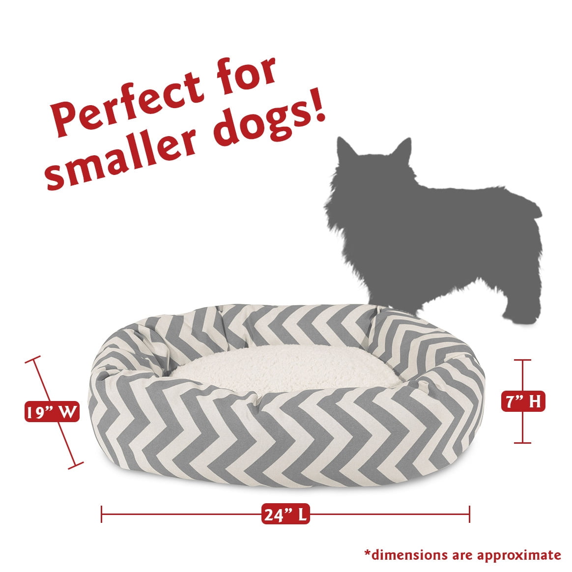 Majestic Pet Sherpa Chevron Bagel Pet Bed for Dogs, Calming Dog Bed Washable, Small, Grey
