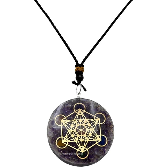 Amethyst Orgonite Metatron Cube Pendant Necklace for Men Women