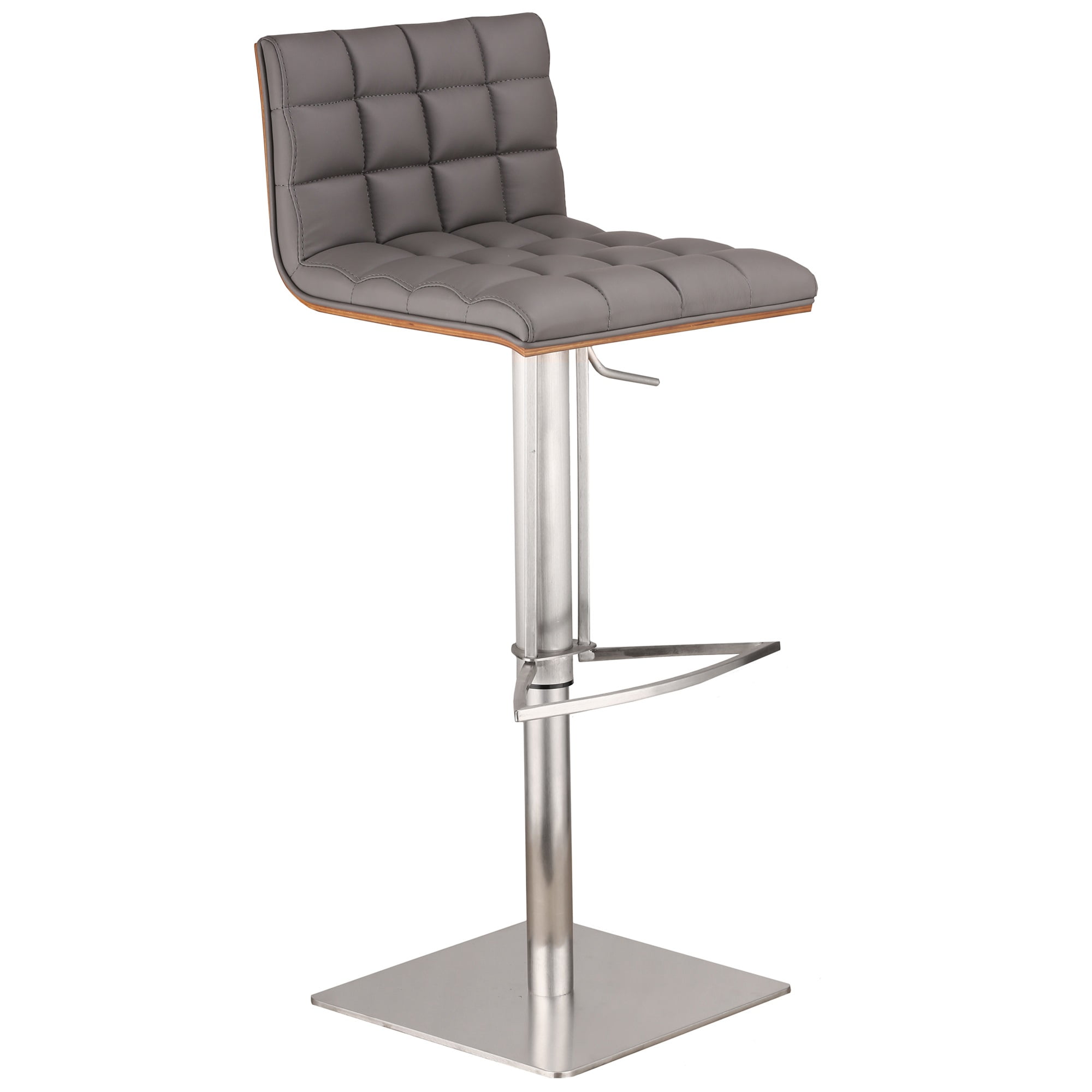 Mid-Century Modern Gray Leather Swivel Adjustable Barstool